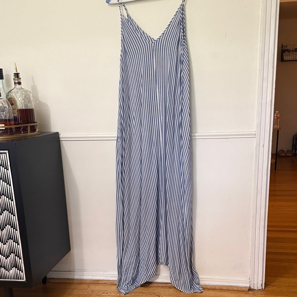 Elan Blue White Striped Maxi Dress Spaghetti Strap Slip Dress Size S